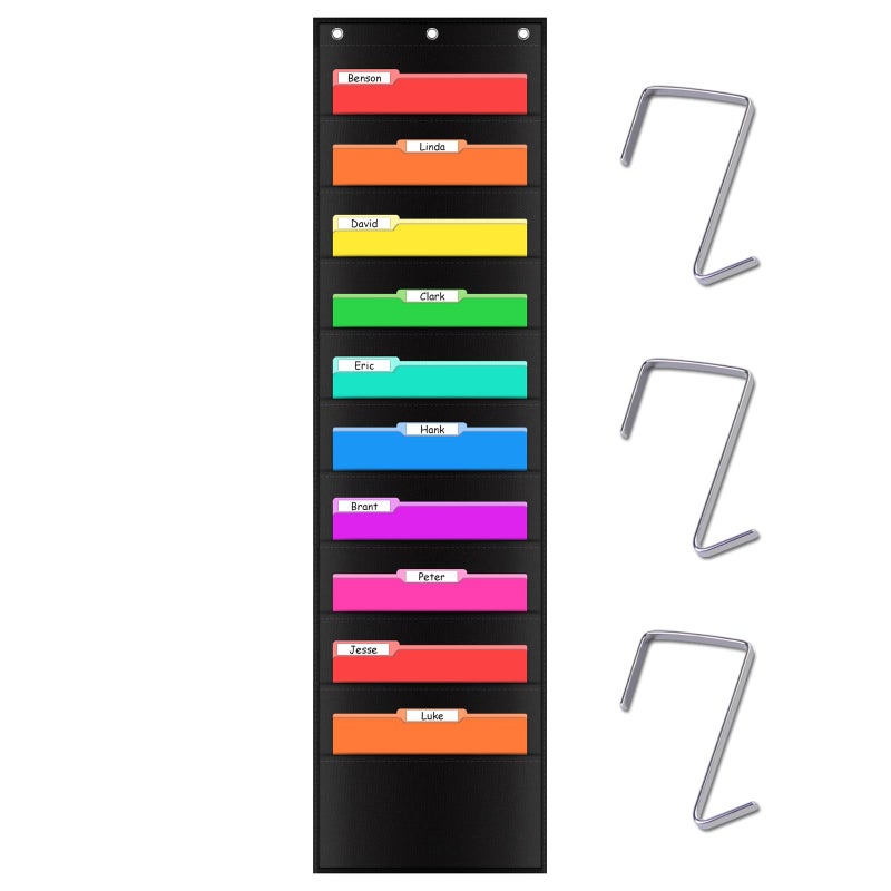 AUVCAS Storage Pocket Chart with 10 Pockets Hanging Wall file Folder Organizer Storage for Classroom Home Office,3 Over Door Hangers Included,Organize Scrapbooks Paperworks Invoices Papers Stuff - Image 1